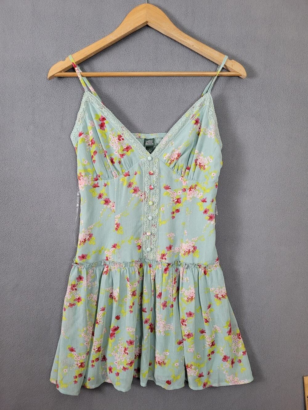 Wild Fable Floral Mini Dress Lace Trim Chiffon Spaghetti Strap Side Zip Small